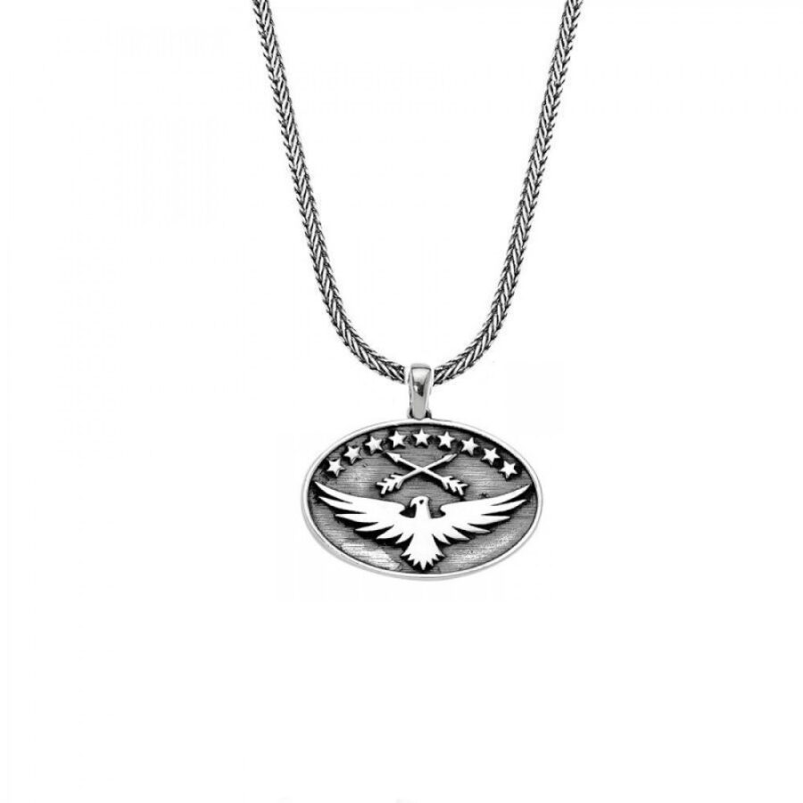 9 Yıldız Kartal Motifli Erkek Gümüş Kolye - 55 cm Gümüş Zincir