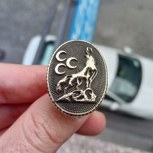 3 Hilal Bozkurt 3 Boyutlu Yanları Motif Bayram Gümüş Erkek Yüzük