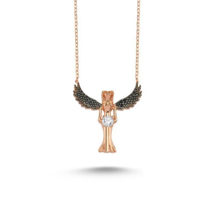 925 Ayar Gümüş Rose Melek Kanatlı Kolye