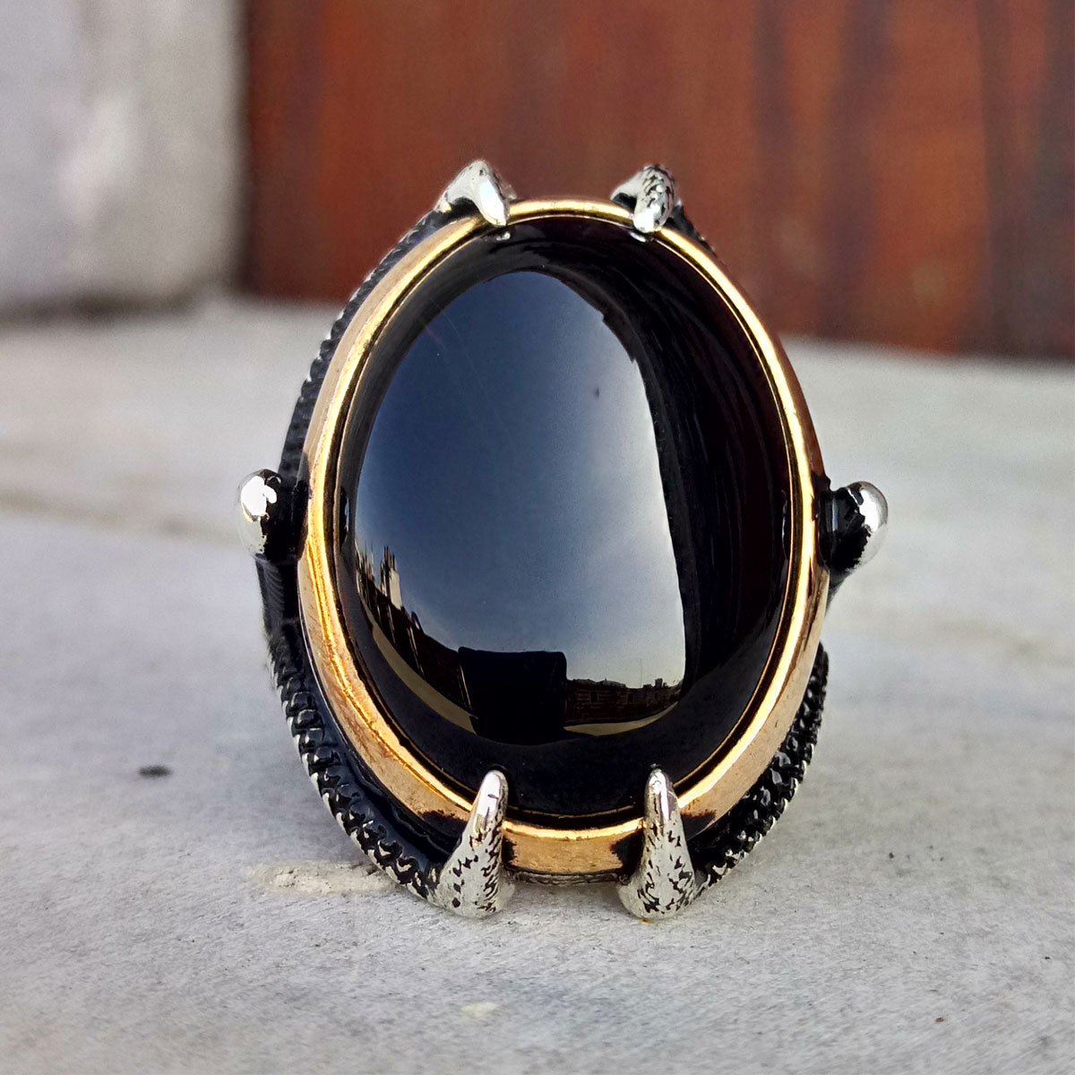 925 Ayar Gümüş Siyah Oniks Taşlı Kartal Pençesi Erkek Yüzük 1 925 Ayar Gümüş Siyah Oniks Taşlı Kartal Pençesi Erkek Yüzük