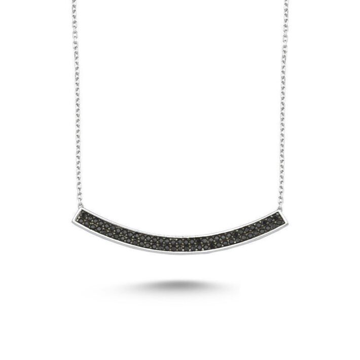 925 Ayar Gümüş Siyah Zirkon Taşlı Çubuk Kolye