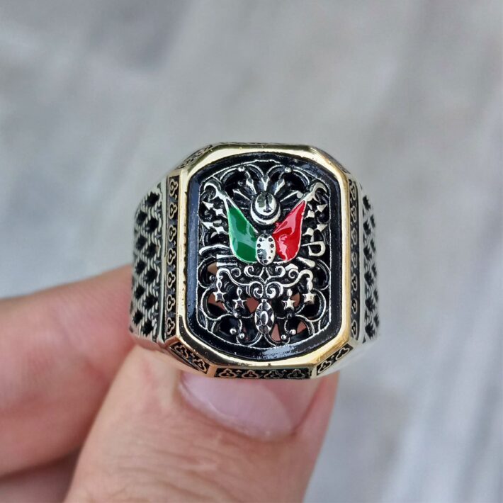 Gümüş Osmanlı Armalı Telkari İşlemeli Erkek Yüzük 925 Ayar