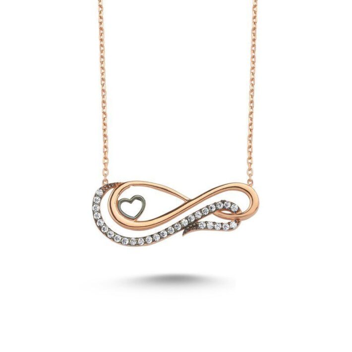 925 Ayar Gümüş Zirkon Taşlı Sonsuzluk Kalp Kolye