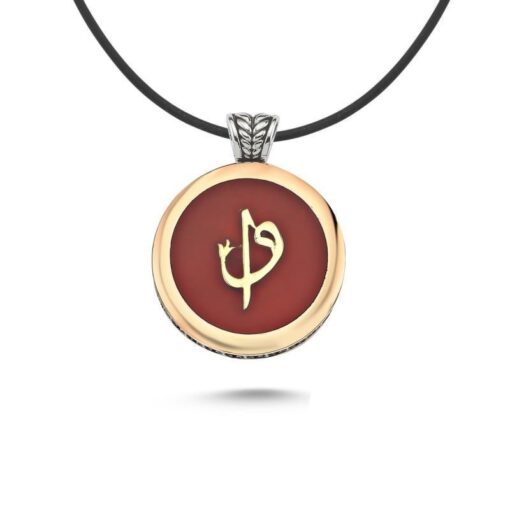 Kırmızı Mineli Elif Vav Gümüş Erkek Kolye Hediyelik