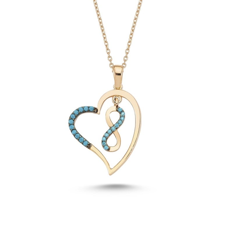 Firuze Taşlı Sonsuzluk Kalp Gümüş Kolye