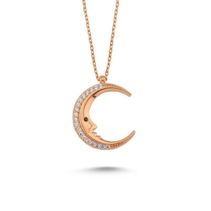 Özel Tasarım Hilal Ay Dede Taşlı Bayrama Özel Gümüş Kadın Kolye