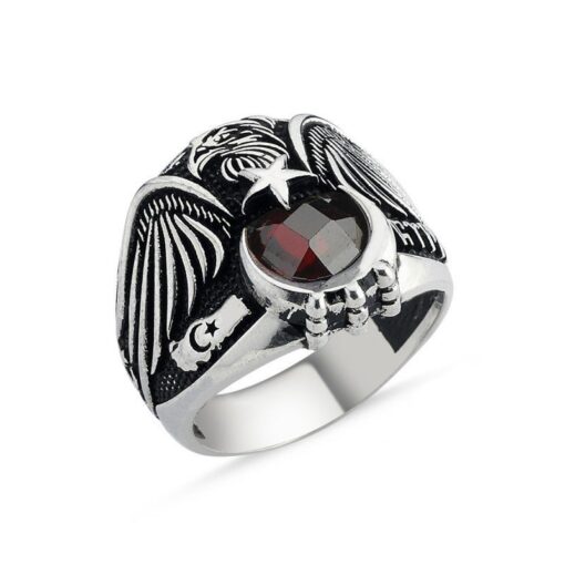 Kartal Kanatlı Türk Yazılı Erkek Gümüş Yüzük