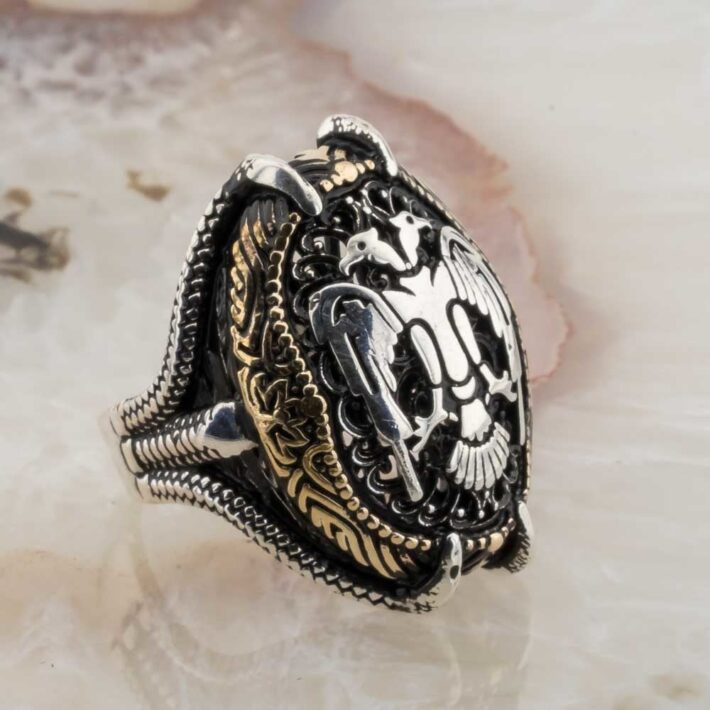 Telkari Kartal Pençesi Selçuklu Kartalı Gümüş Erkek Yüzük