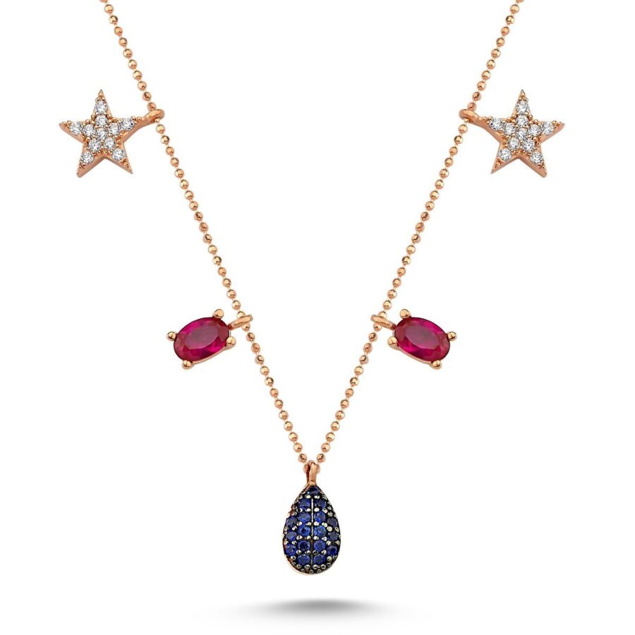 Mavi Damla Taşlı Gümüş Şans Kolyesi