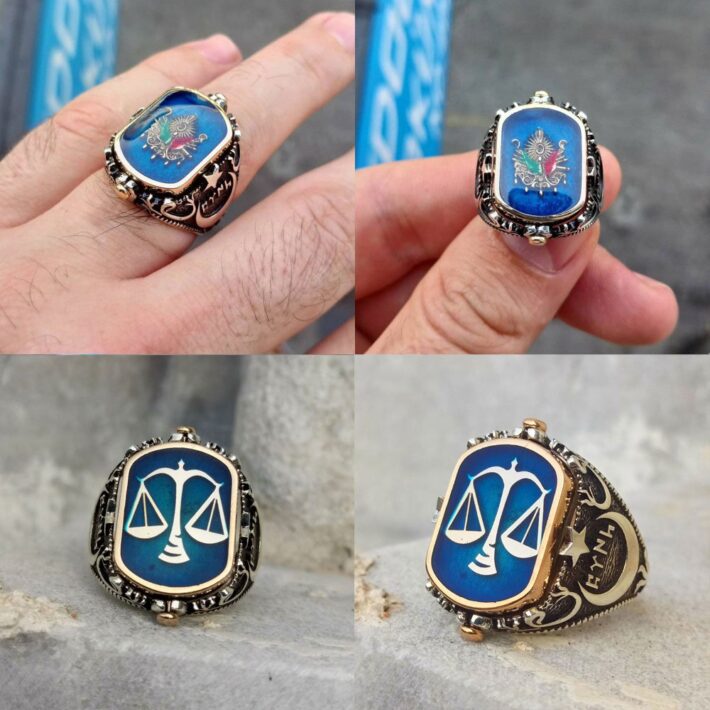 Osmanlı Arması ve Adalet Terazisi Çift Taraflı Erkek Yüzük