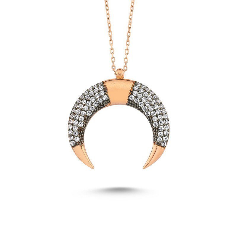 Özel Tasarım Hilal Taşlı Bayrama Özel Gümüş Kadın Kolye 1 Özel Tasarım Hilal Taşlı Bayrama Özel Gümüş Kadın Kolye