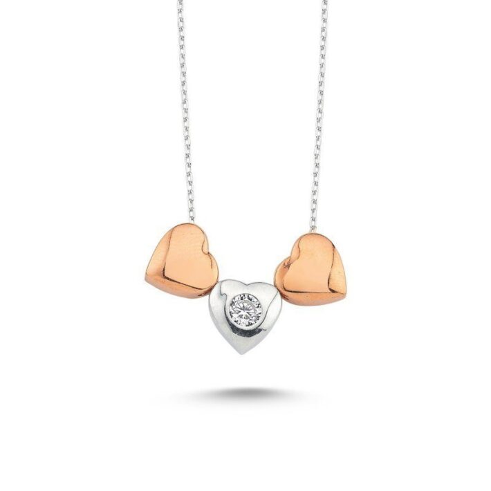 Rose Beyaz Kalpli Gümüş Kolye