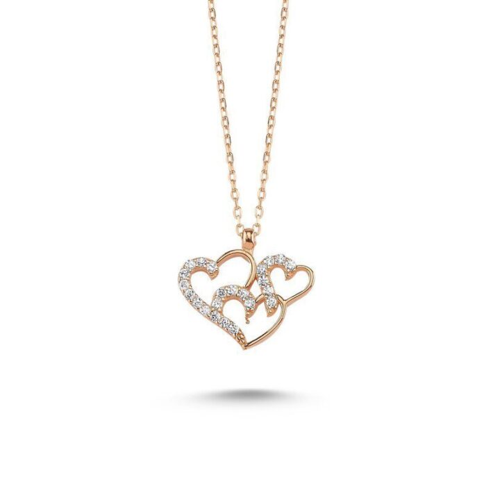 Zirkon Taşlı 3'lü Kalpli Gümüş Kolye