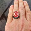 Ay Yıldız Mineli Osmanlı Tuğralı Gümüş Erkek Yüzük Hediyelik 8 925 ayar gumus kirmizi mineli ay yildiz islemeli erkek yuzuk 0753522381618368