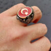 Ay Yıldız Mineli Osmanlı Tuğralı Gümüş Erkek Yüzük Hediyelik 10 925 ayar gumus kirmizi mineli ay yildiz islemeli erkek yuzuk 1286154828084686