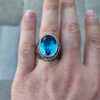 925 ayar gumus mavi topaz tasli cicek motif islemeli erkek yuzuk 0805483134872050