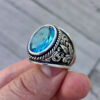 925 ayar gumus mavi topaz yaprak motif islemeli erkek yuzuk 0528357936876827