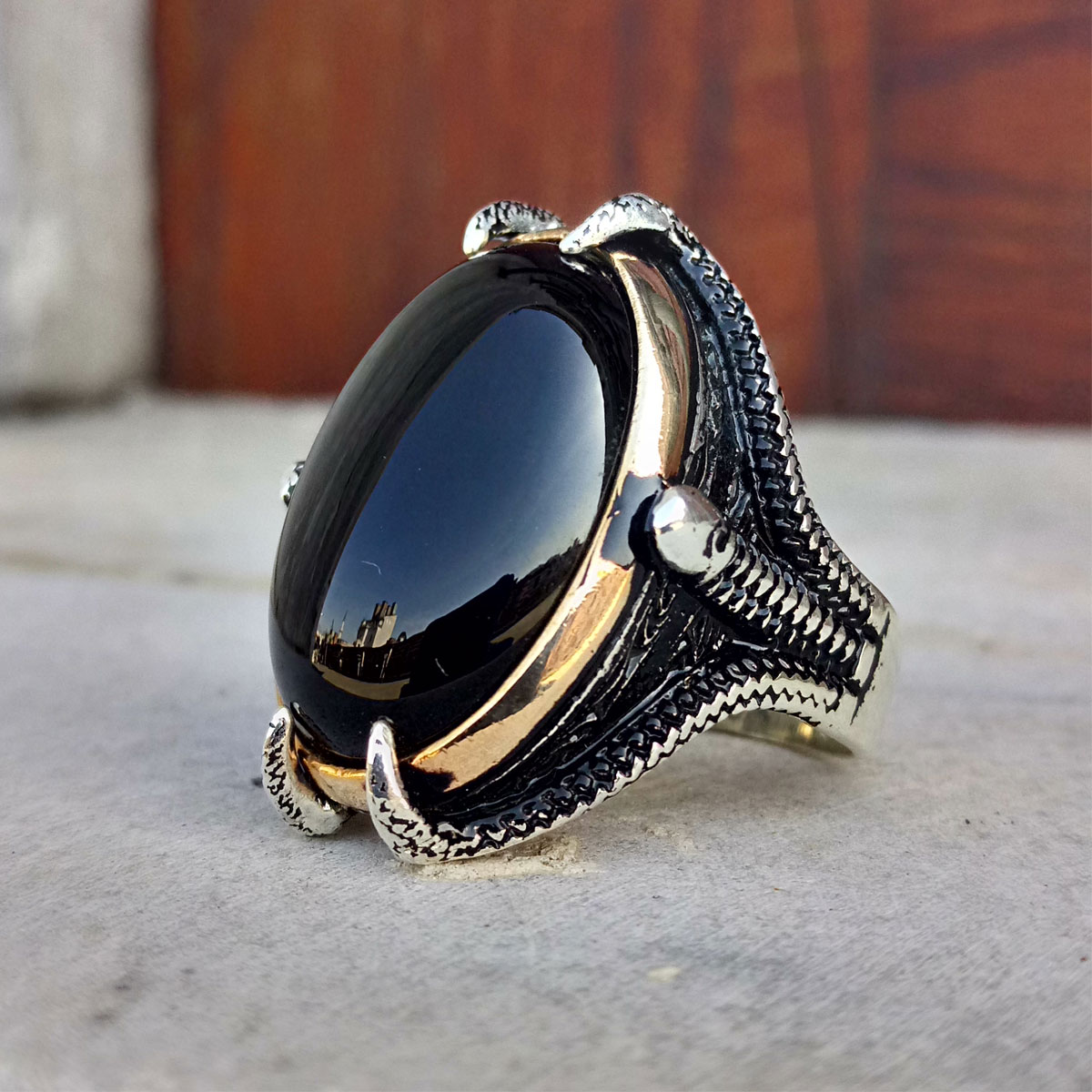 925 Ayar Gümüş Siyah Oniks Taşlı Kartal Pençesi Erkek Yüzük 5 925 Ayar Gümüş Siyah Oniks Taşlı Kartal Pençesi Erkek Yüzük - Görsel 5