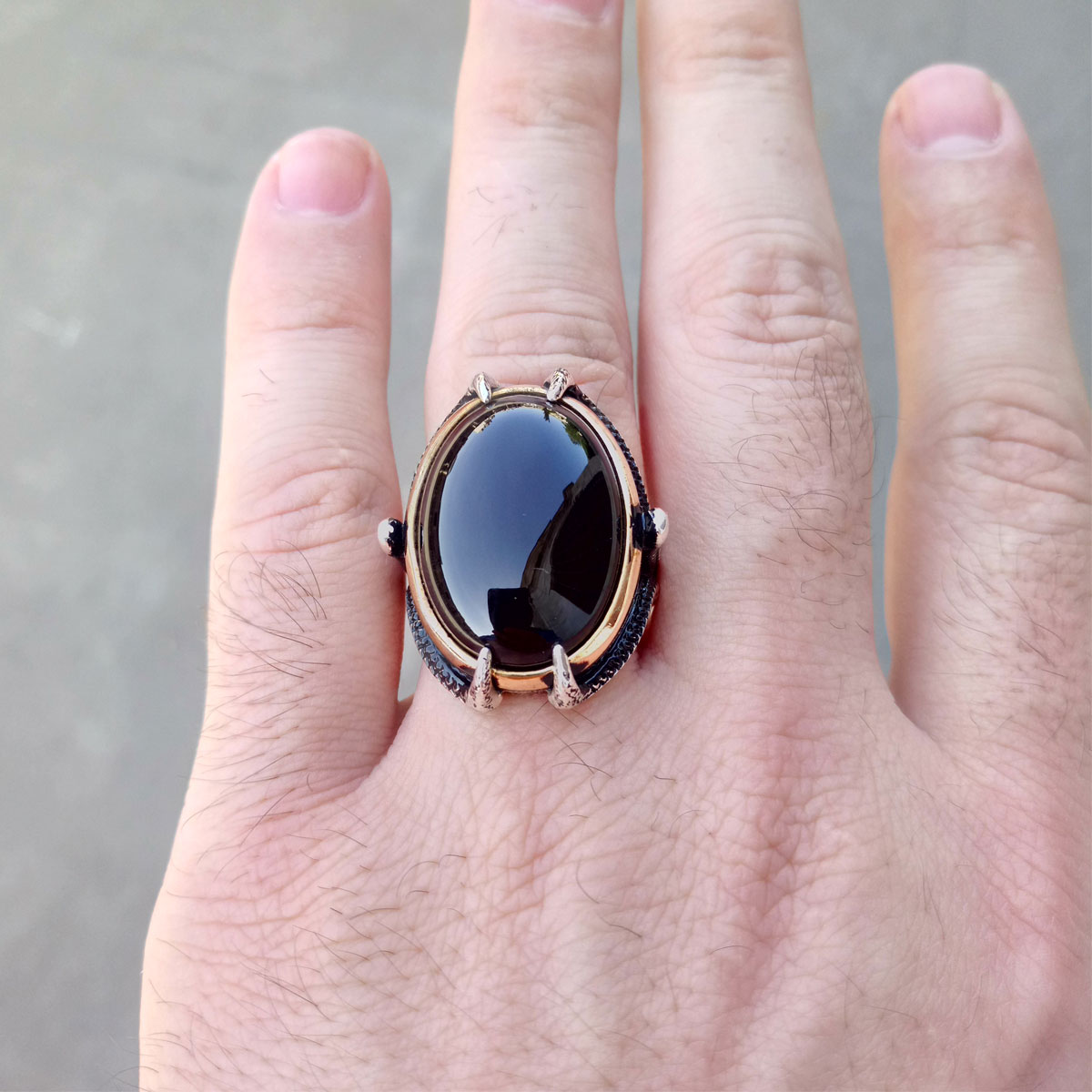 925 Ayar Gümüş Siyah Oniks Taşlı Kartal Pençesi Erkek Yüzük 4 925 Ayar Gümüş Siyah Oniks Taşlı Kartal Pençesi Erkek Yüzük - Görsel 4