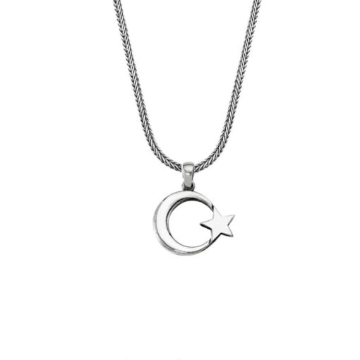 Ay Yıldız Erkek Gümüş Kolye - 55 cm Gümüş Zincir