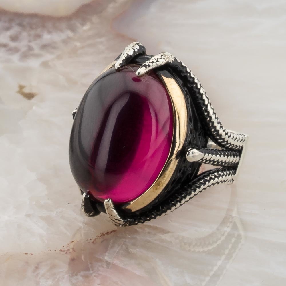 Kırmızı Taşlı Kartal Pençesi Gümüş Yüzük 2 Kırmızı Taşlı Kartal Pençesi Gümüş Yüzük - Görsel 2