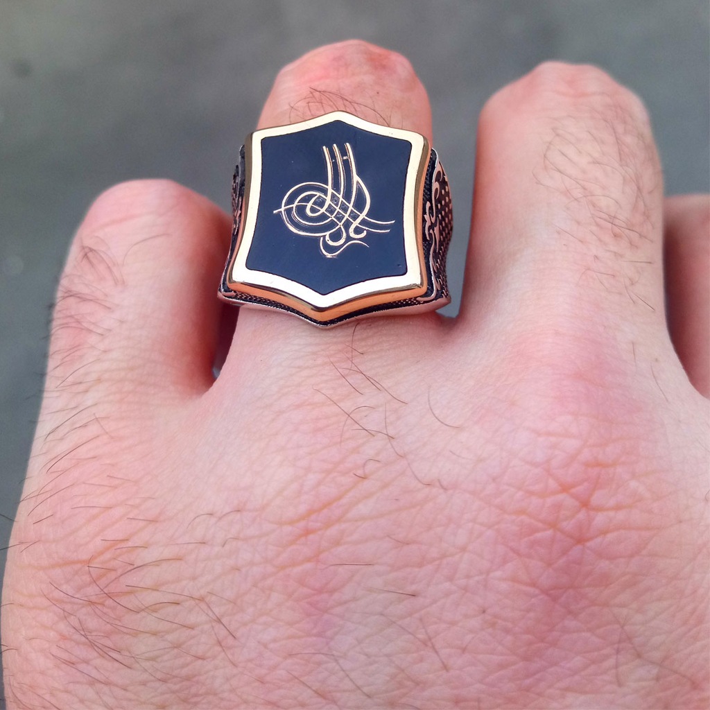 Gümüş Siyah Mineli Osmanlı Tuğralı Erkek Yüzük 925 Ayar 5 Gümüş Siyah Mineli Osmanlı Tuğralı Erkek Yüzük 925 Ayar - Görsel 5