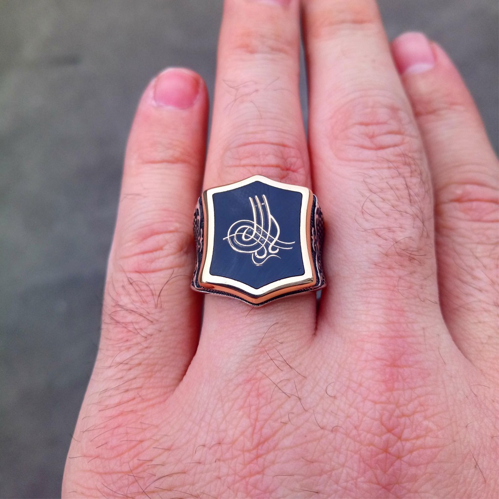 Gümüş Siyah Mineli Osmanlı Tuğralı Erkek Yüzük 925 Ayar 6 Gümüş Siyah Mineli Osmanlı Tuğralı Erkek Yüzük 925 Ayar - Görsel 6