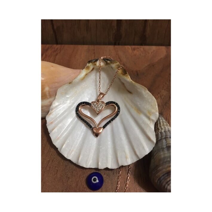 Zirkon Taşlı Kalp Desenli Kadın Gümüş Kolye 925 Ayar